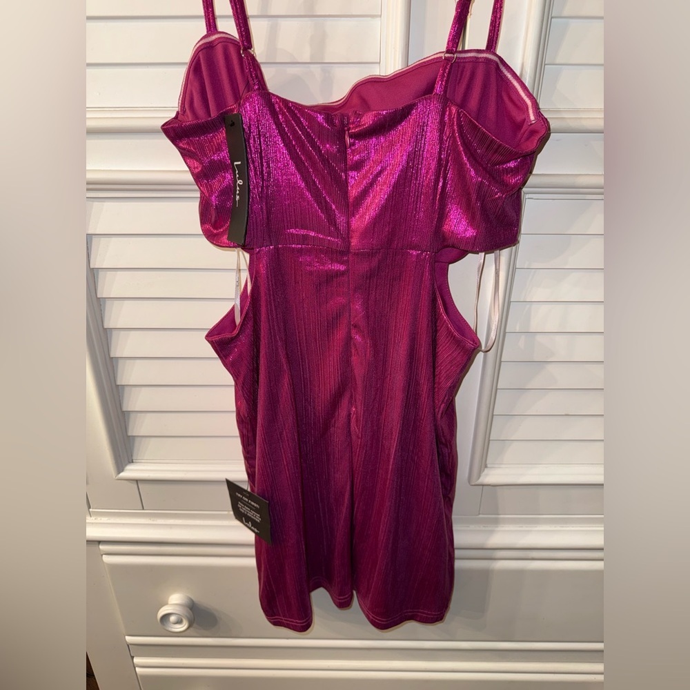 Lulus Stay Sassy Metallic Magenta Cutout Bodycon Mini Dress Small NWT fuchsia - Picture 5 of 7